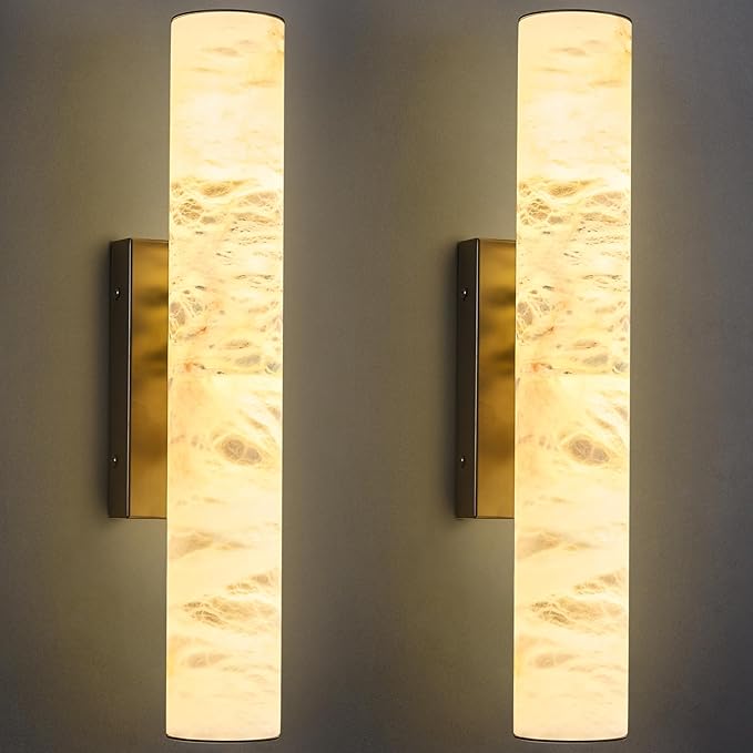 LMQNINE Natural Alabaster Wall Sconces Set of Two Spanish Marble Wall Light by LMQNINE