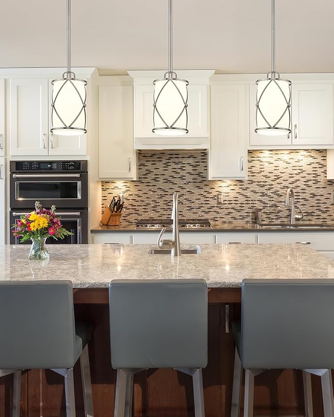 Brushed Nickel Pendant Lights Kitchen Island 3 Pack, Milk Glass Kitchen Pendant - Image 5