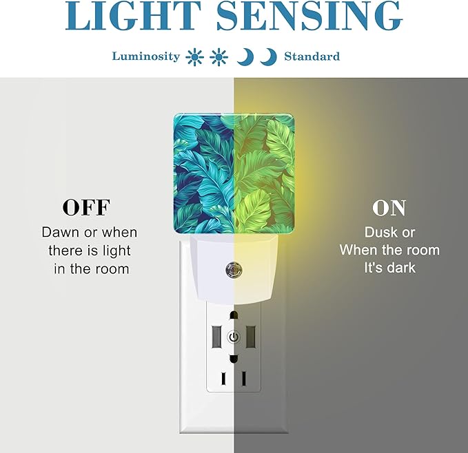 Night Light Plug into Wall Turquoise and Green Tropical Leaves Night Light - Image 2