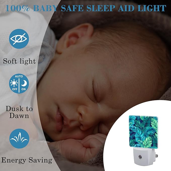 Night Light Plug into Wall Turquoise and Green Tropical Leaves Night Light - Image 4