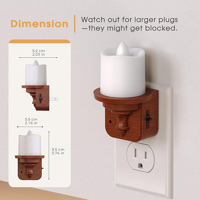 Briignite Candle Night Light, Night Lights Plug into Wall 2 Pack, LED Vintage - Image 7