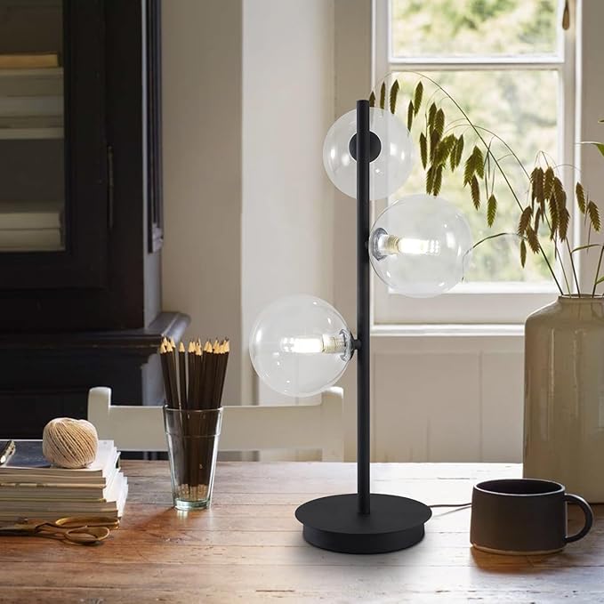3-Light Black Table Lamp, Mid Century Nightstand Lamp - Image 7