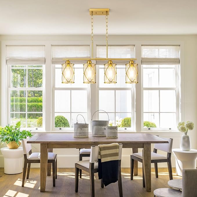 4-Light Kitchen Island Lighting, Modern Brushed Gold Dining Room Light Fixtures - Image 5
