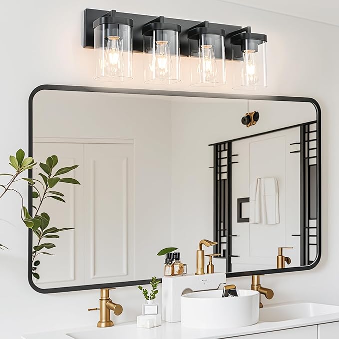 4-Light Bathroom Lighting Fixtures over Mirror, Matte Black Vanity Lights - Image 8