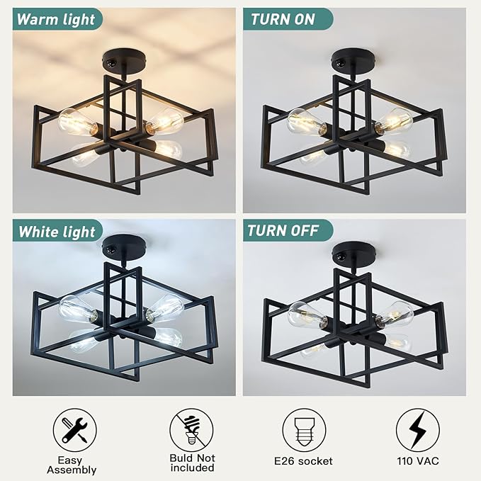ZGLAOJT Motion Sensor Ceiling Light Fixture 4-Lights Semi Flush Mount Ceiling - Image 4
