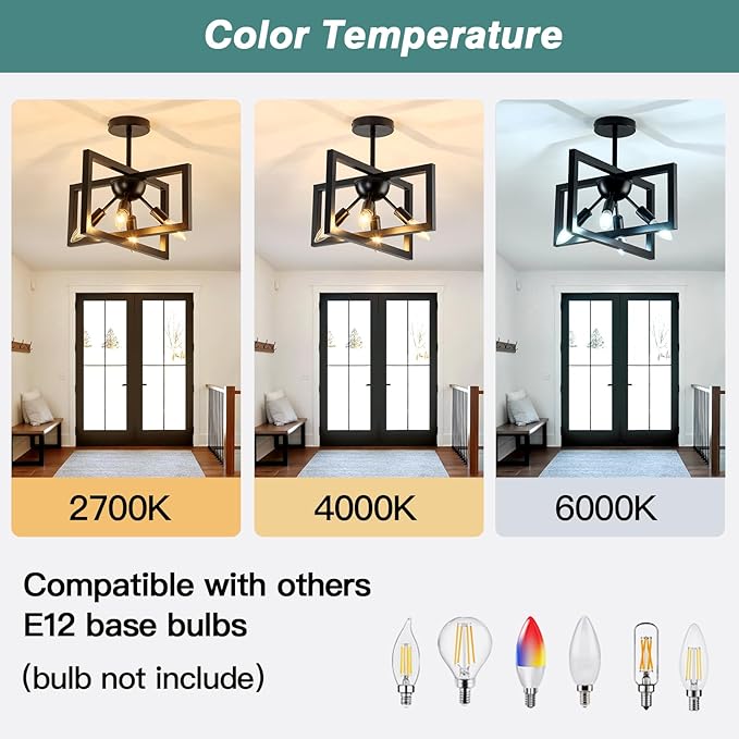 ZGLAOJT 4-Lights Ceiling Light Fixture Modern Black Semi Flush Mount Ceiling - Image 4