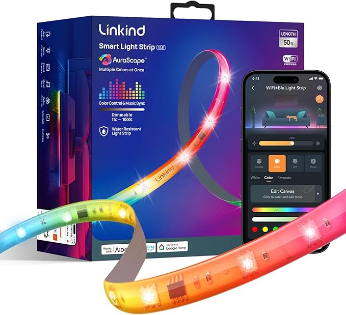Linkind LED Strip Lights RGB 50ft, Smart Light Strip Work by Linkind