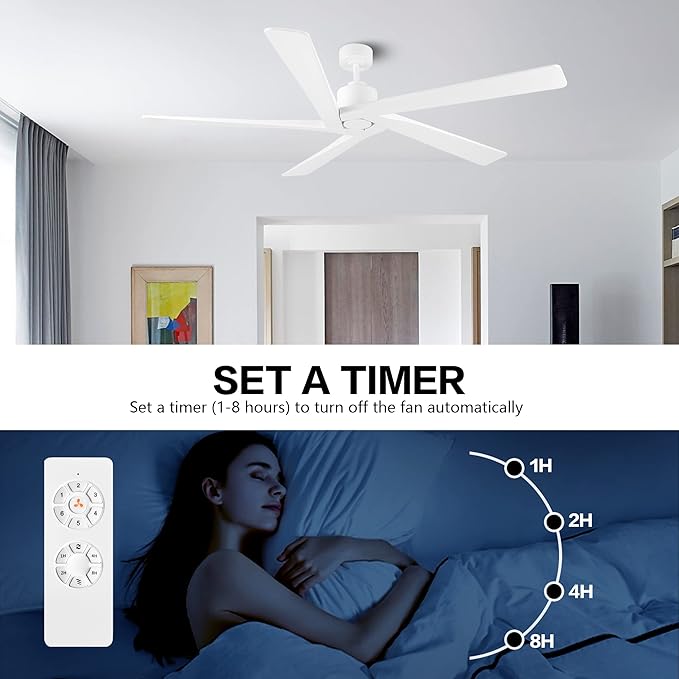 WINGBO 54 Inch DC Ceiling Fan without Lights, 5 Reversible Carved Solid Wood - Image 6