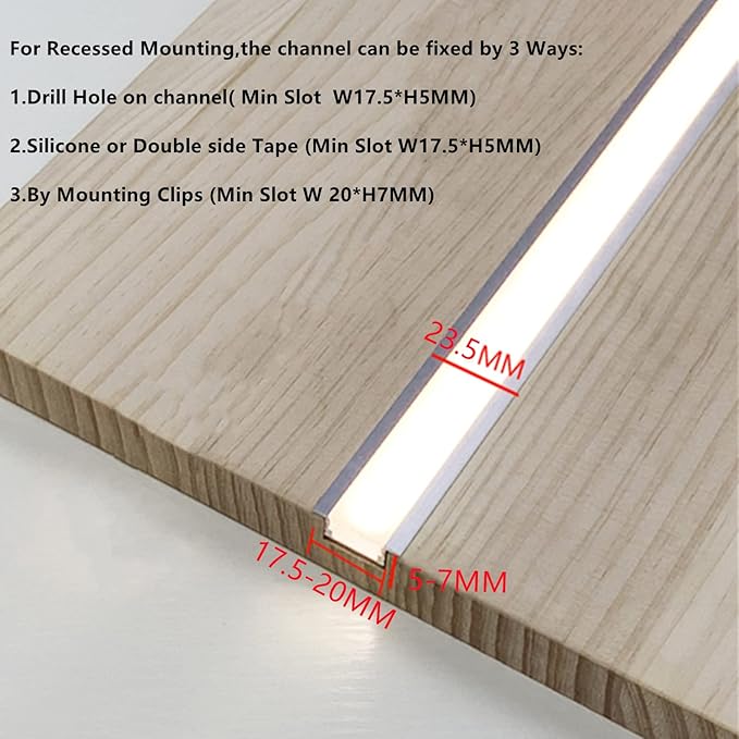 Recessed LED Strip Channel Diffuser 10-Pack 6.56FT, 23.5X7MM LED Tape Aluminum - Image 4