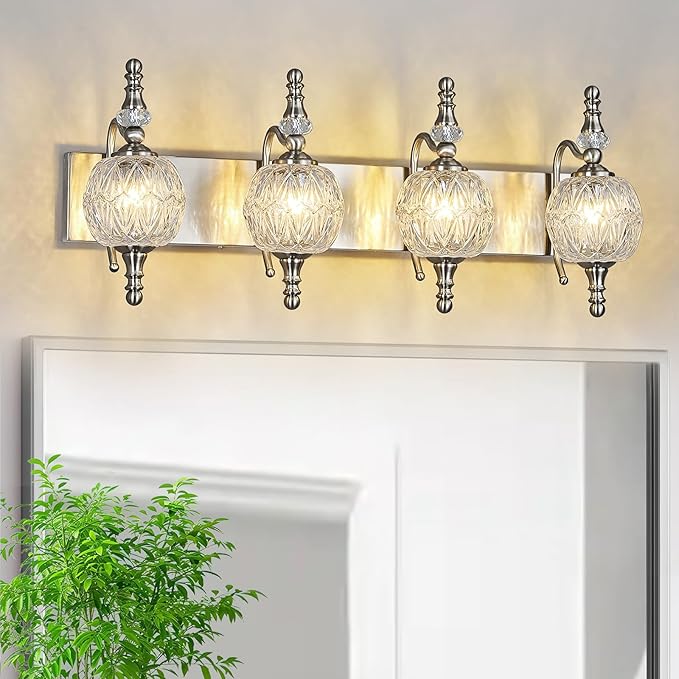 Modern Crystal Bathroom Vanity Lights Fixtures Over Mirror Brushed Nickel by LBSQJ