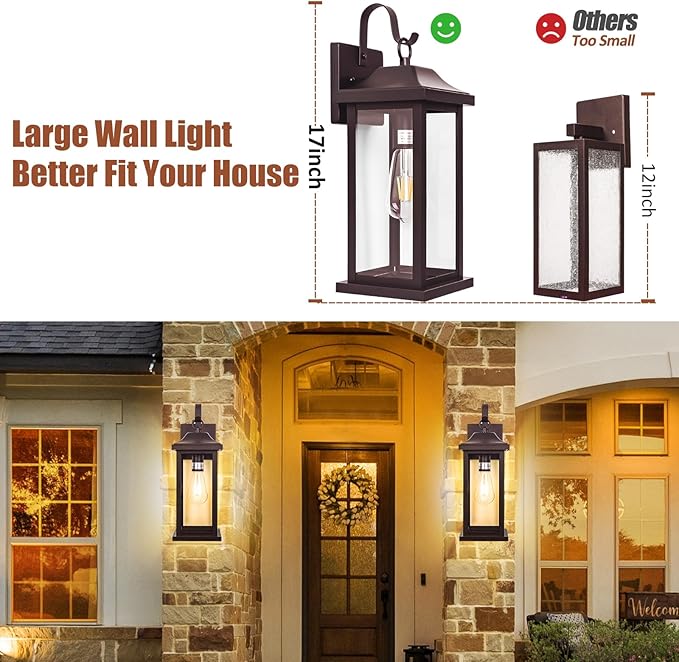 Large Bronze Outdoor Wall Light 17 Inch, Vintage Exterior Light Fixture - Image 2