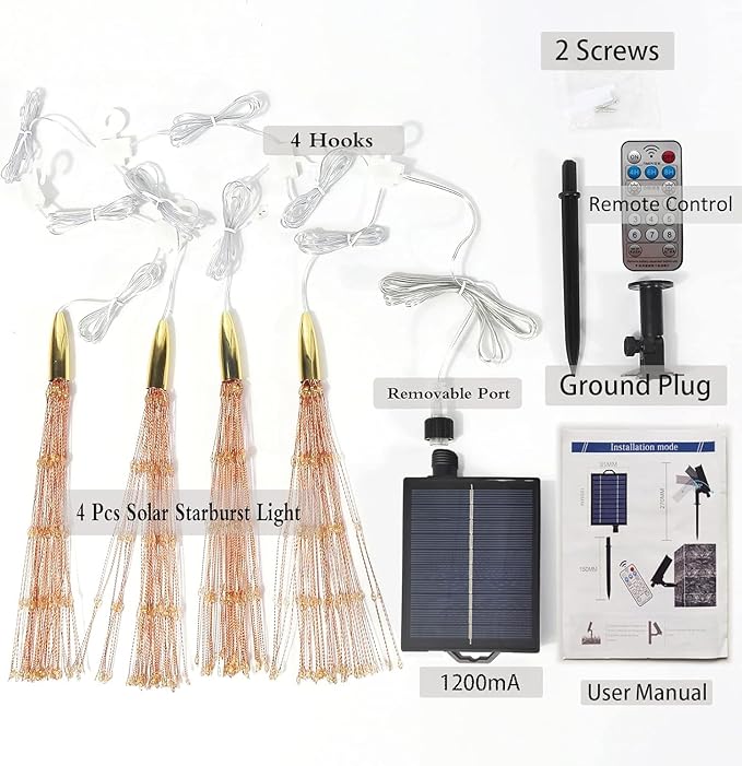 4 Pack 800 LED Solar Starburst Sphere Lights, Firework Light Remote Control - Image 6
