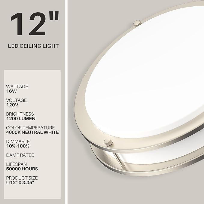 DYMOND LED Ceiling Light Fixture Flush Mount 4000K Natural Daylight Dimmable - Image 2