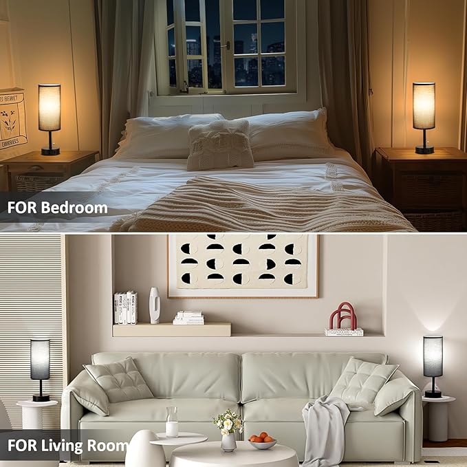 Fenmzee Black Bedside Table Lamps Set of 2-3 Color Temperatures Pull Chain Lamp - Image 6