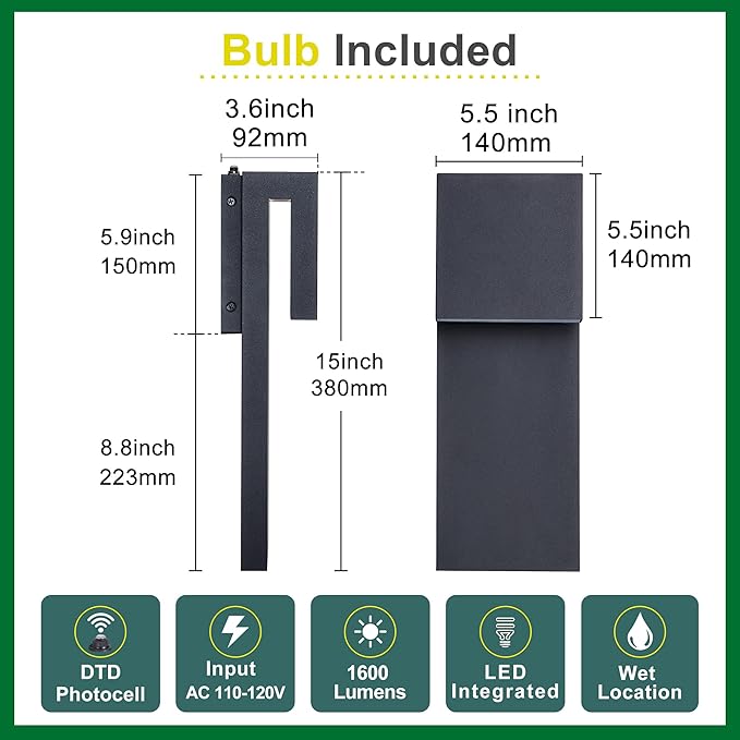 Dusk to Dawn Outdoor Wall Lights 2 Packs, Modern Minimalist Outdoor Fixture - Image 6