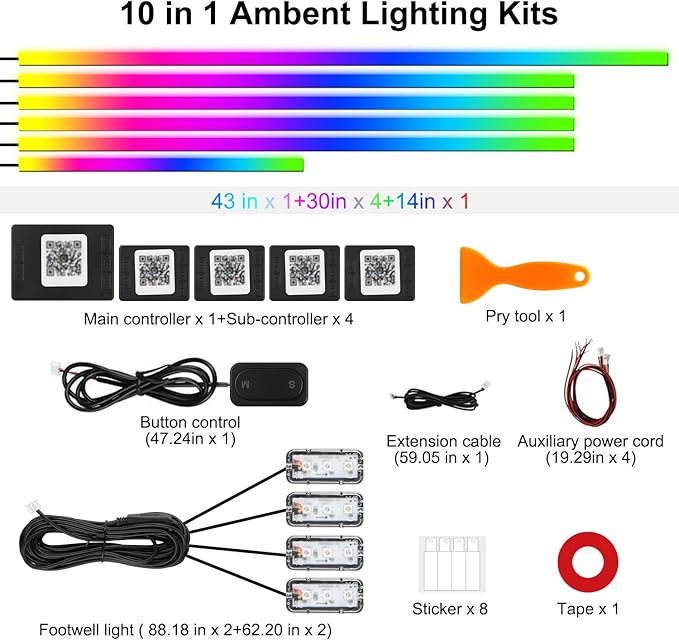 Dreamcolor Acrylic Interior Car LED Strip Lights, 10 in 1 Ambient Lighting Kit - Image 6