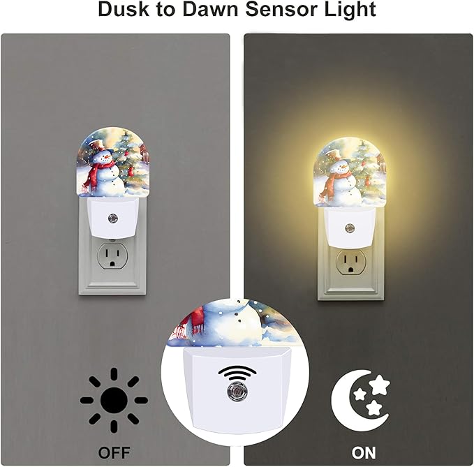 Cute Snowman with Christmas Tree Night Light Plug into Wall, Winter Xmas - Image 3