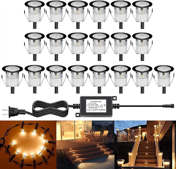 Recessed LED Deck Lighting Kits 12V Low Voltage Warm White Waterproof IP67 by QACALEDOutdoorRecessedDeckLightingKits
