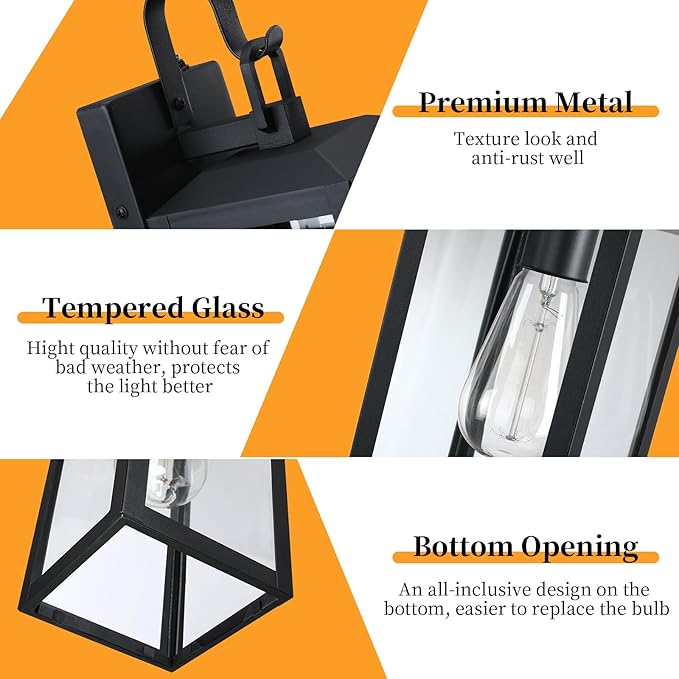 16'' Large Dusk to Dawn Outdoor Lighting 2 Packs, Modern Outdoor Lanterns - Image 3