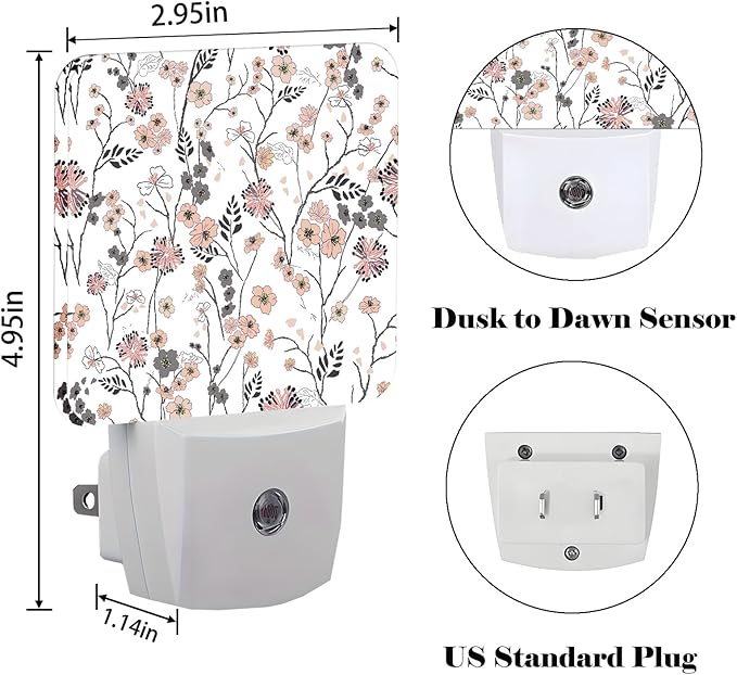 Vintage Peach Pink Floral Night Light, Plug Into Wall - Image 2