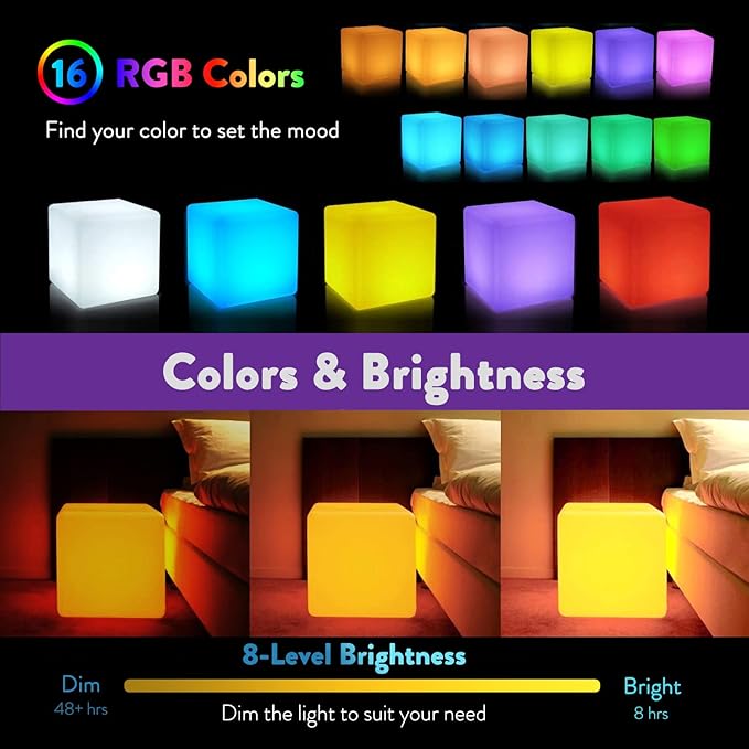 Mr.Go 14-Inch Color Changing LED Cube Light Stool, Glow Cube Seat - Image 3