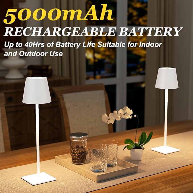 Kakanuo White Gold Cordless Rechargeable Table Lamp 5000mAh Battery Operated - Image 3