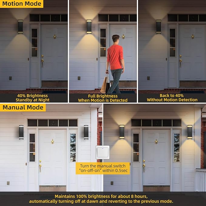 SHIMR Motion Sensor Outdoor Wall Lights 2 Pack, Modern Dusk to Dawn Up Down - Image 3