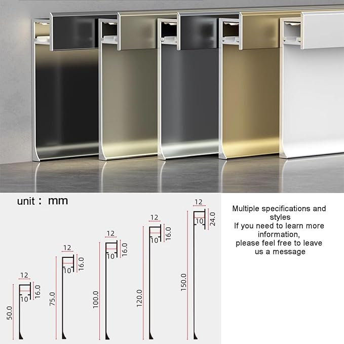 18Pcs LED Aluminium Metal Baseboard Trim, Matte Gold 100mm x 2500mm 3.94" x - Image 2