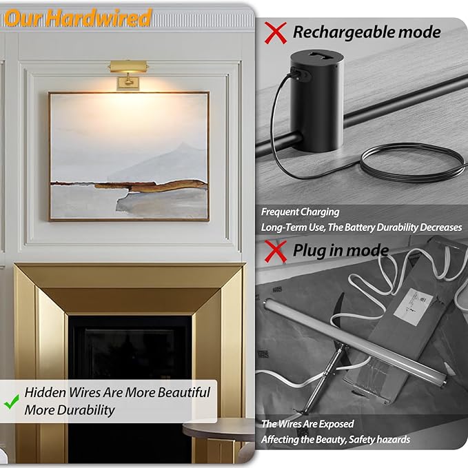 Picture Lights for Wall Hardwired, Brush Gold Art Light, 2700k Dimmable Gallery - Image 9