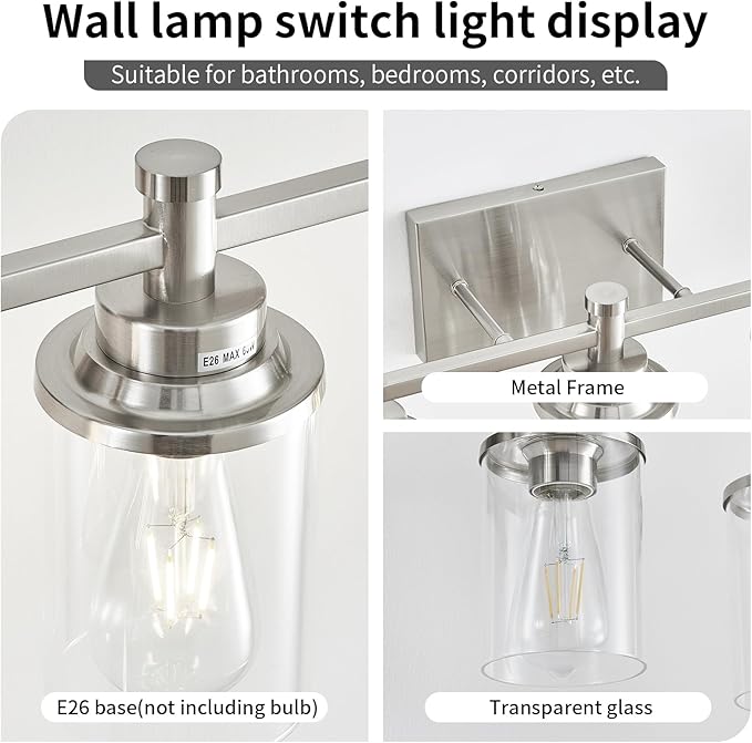 Brushed Nickel Bathroom Lighting Fixtures Over Mirror, 4-Light Bathroom Vanity - Image 5