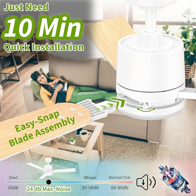 Ceiling Fans with Lights, 42 Inch Low Profile Ceiling Fan with Light and Remote - Image 2