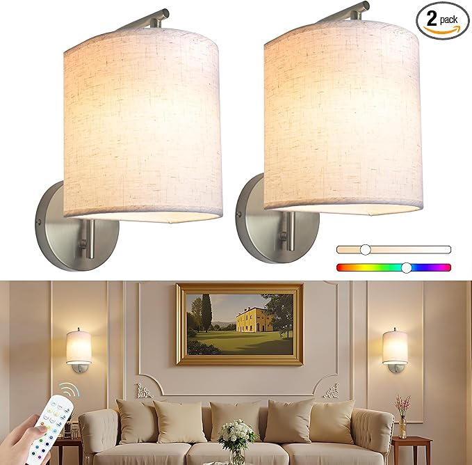 Rechargeable Battery Operated Wall Sconces Set of 2 Wireless Wall Lights by Laiebri