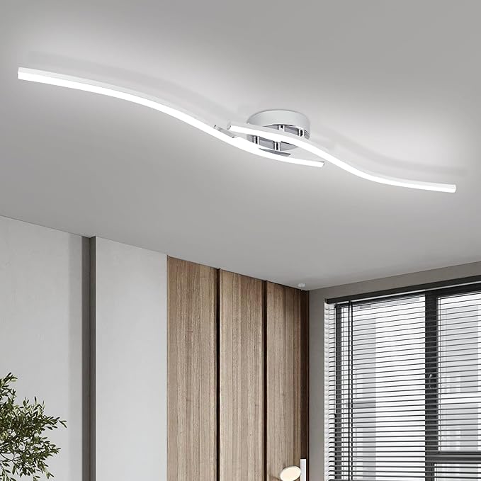39.37Inch Linear Ceiling Light 6000K Chrome Modern Ceiling Light Fixture 28W by HLILCEH-Lighting