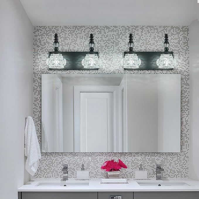 Modern Glass Crystal Bathroom Vanity Light Indoor Wall Lamp Black Vintage Wall - Image 6