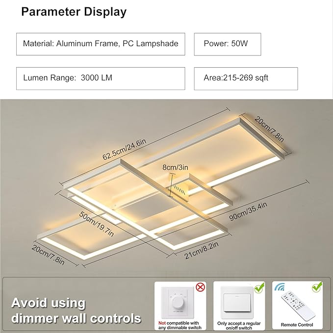 GEADI Modern Dimmable Ceiling Light, 35.4" White Led Ceiling Light Fixtures - Image 4