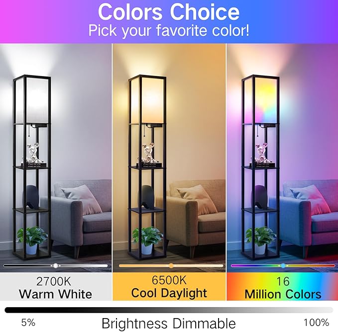 OUTON Floor Lamp with Shelves, LED Dimmable Floor Lamp with Remote & App Control - Image 2