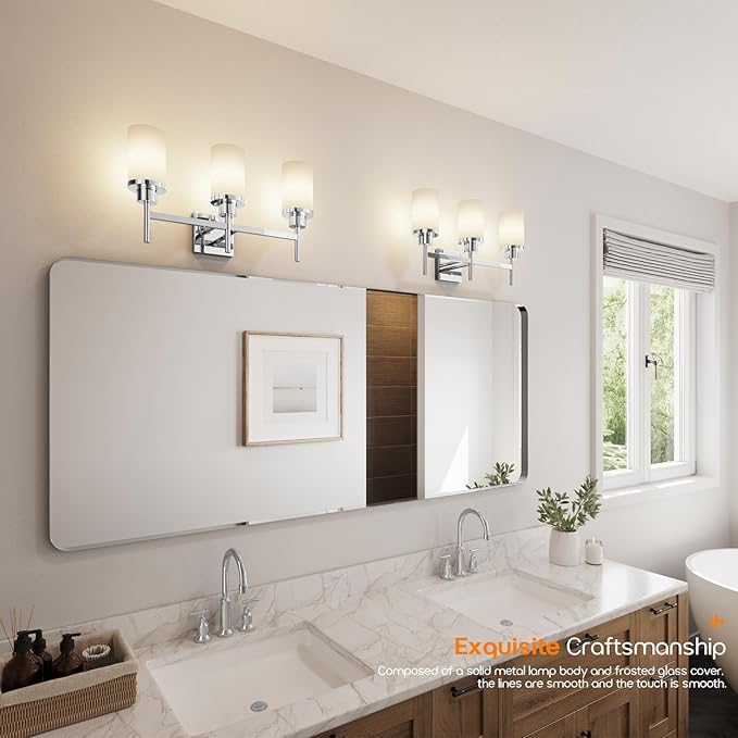 Bathrom Light Fixtures Polished Chrome 3 Vanity Lights - Image 8