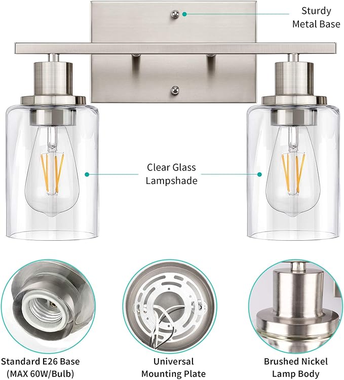 ShineTech 2-Light Bathroom Light Fixtures, Modern Vanity Lights - Image 7