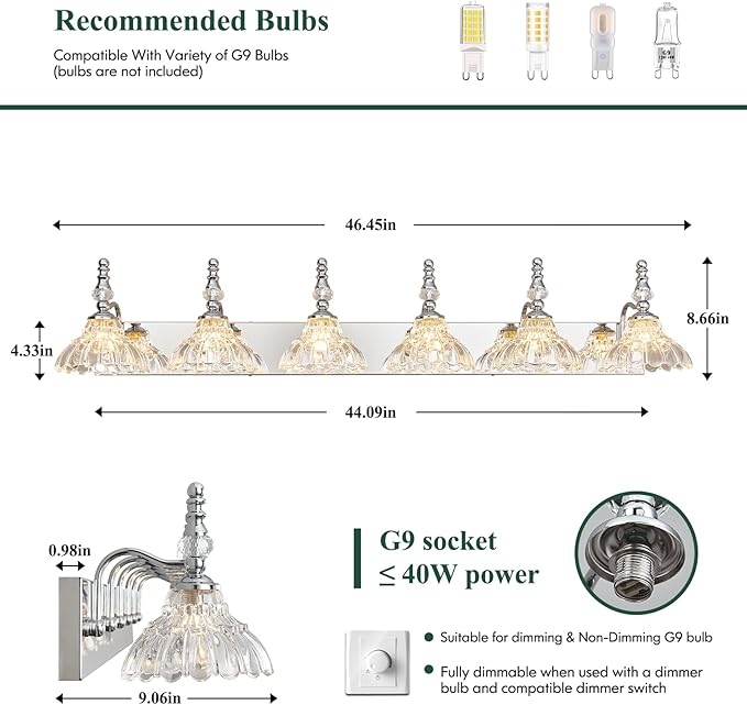 Vintage Bathroom Vanity Light, 6-Light Chrome Vanity Lighting Fixture - Image 2