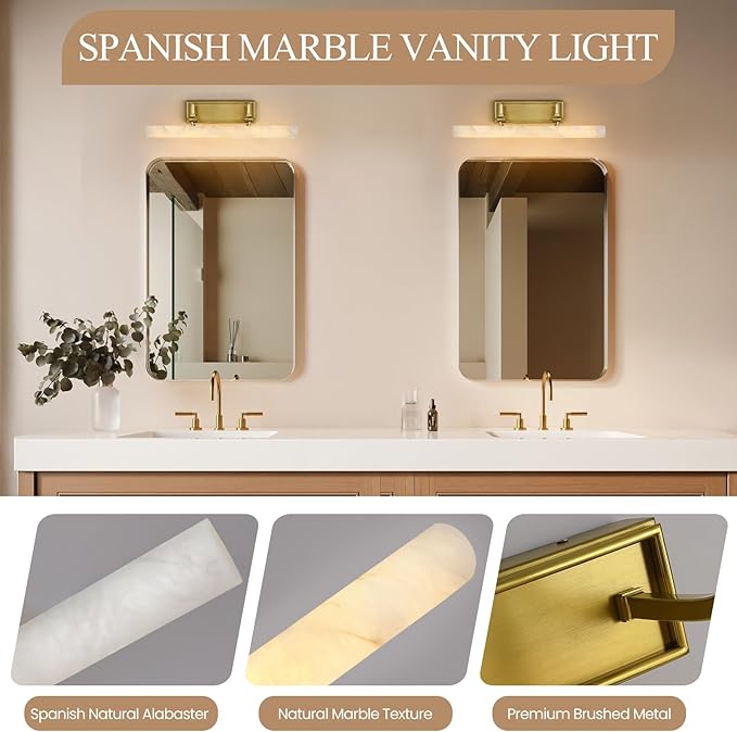20in Alabaster Picture Light for Wall Art, Brushed Gold Art Display Light - Image 3