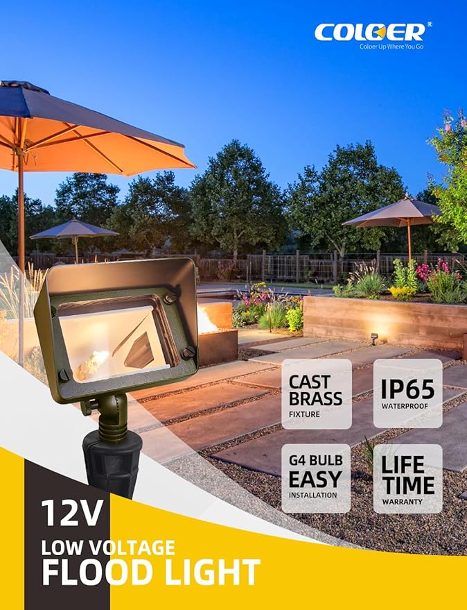 COLOER Brass Flood Lights with 4W 2700K LED G4 Bulb, 12V Low Voltage Landscape - Image 2