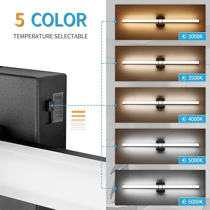 Modern Black and Brass Vanity Light Bar 40 Inch, 30W 5CCT Dimmable Bathroom - Image 4