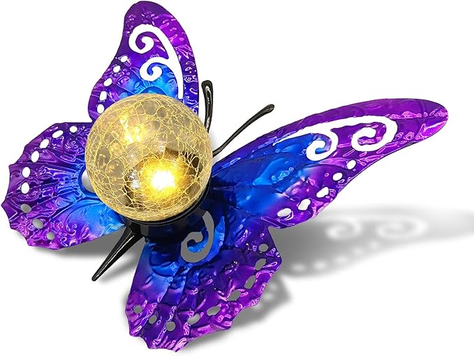 Solar Lights Outdoor Garden Butterfly Decor, Metal Butterfly Statue Decoration - Image 2