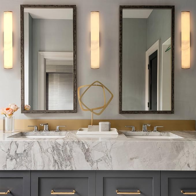 Alabaster Wall Sconces, 18.5" Modern Bathroom Vanity Sconces, Brass Alabaster - Image 7