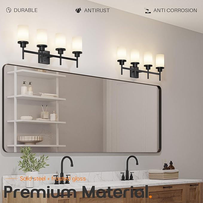 Wall Light Fixtures 4-Light Over Mirror, Matte Black Vanity Lights - Image 6