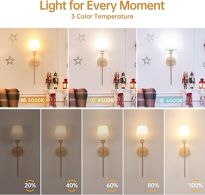 Battery Operated Wall Sconces Set of 2, Beech Color Wall Lamp 5000 mAh - Image 7