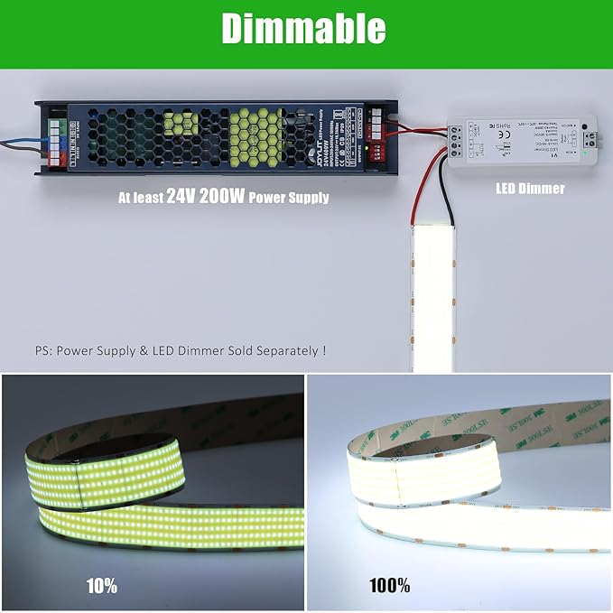 JOYLIT 30MM Wide COB LED Strip Lights 24V Cool White 6000K 16.4FT/5M 8000LEDs - Image 6