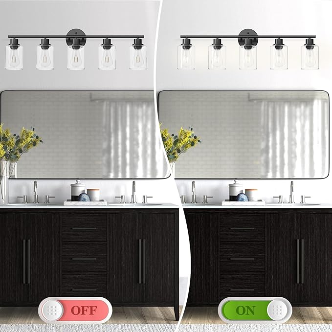 5-Light Black Bathroom Vanity Lights, E26 Modern Bathroom Light Fixtures - Image 7