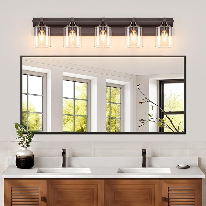 5 Light Modern Bathroom Light Fixtures Over Mirror, Bronze Finish Vanity Lights - Image 2