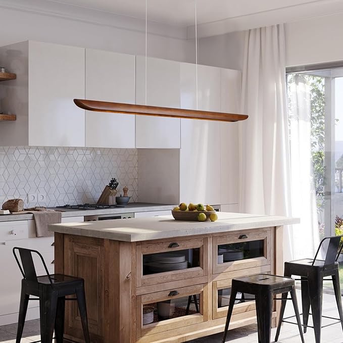 47" Wood Linear Pendant Light Modern Dimmable Kitchen Island Lighting - Image 5